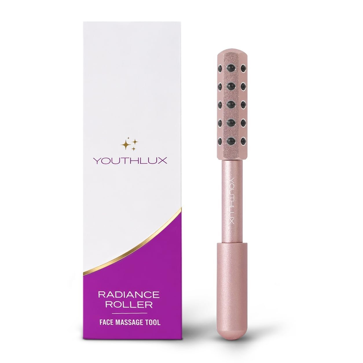 Radiance Roller – Germanium Stone Facial Massage Tool/Wand Face Roller for Lifting, Sculpting, De-Puffing, Glow Boost, Energizing & Cooling Effect (Rose Gold)