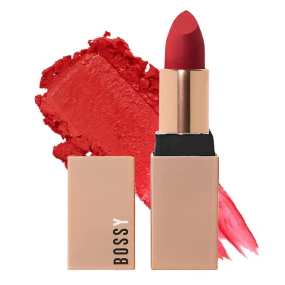 Bossy Cosmetics Vegan Lipstick for Women, Matte, Long Lasting, Hydrating Lip Stick with Vitamin E and Watermelon Seed Oil, Vegan Makeup, Paraben and Cruelty Free (Ambitious – Red Color)