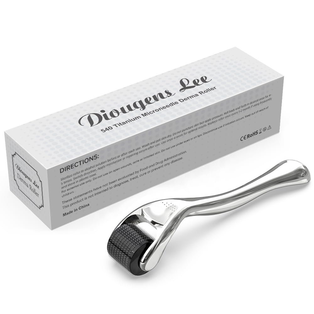 Derma Roller for Beard & Face – 540 Titanium Microneedling Roller for Skin Care & Grooming – Ergonomic Handle, Compact Design with Storage Case
