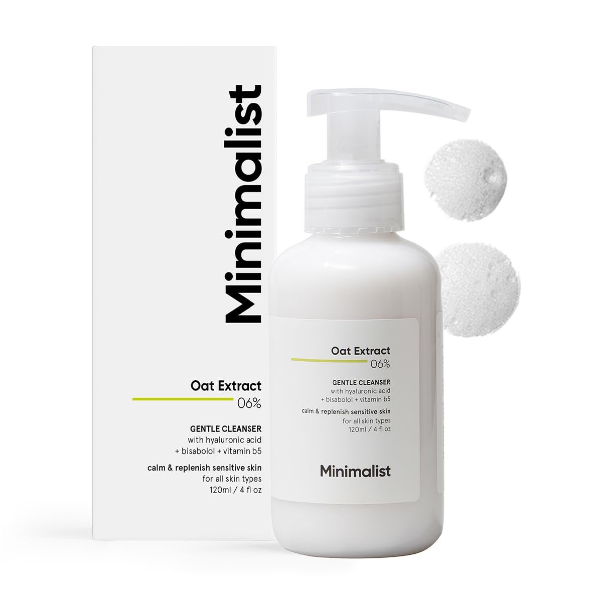 Minimalist Face Wash for Sensitive, Dry & Dehydrated Skin | 6% Oat Extract Gentle Cleanser with Hyaluronic Acid Provides Hydration & Barrier Repair | For Women & Men | 4 Fl Oz / 120 ml