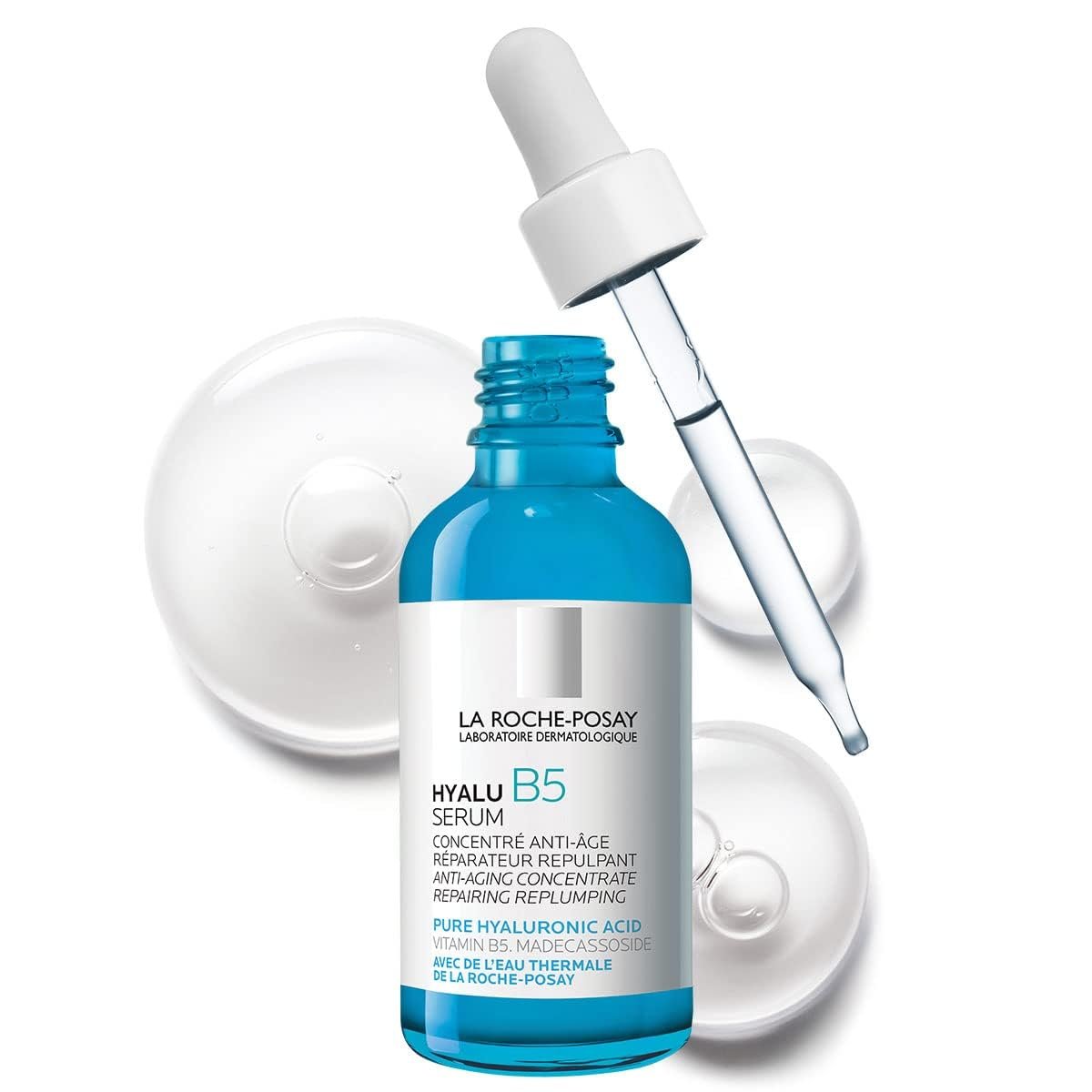 La Roche-Posay Hyalu B5 Pure Hyaluronic Acid Serum for Face, Vitamin B5 + Hyaluronic Acid + Madecassoside, Hydrating Serum Visibly Plumps Skin, Sensitive Skin Safe, Anti Aging, Oil-Free