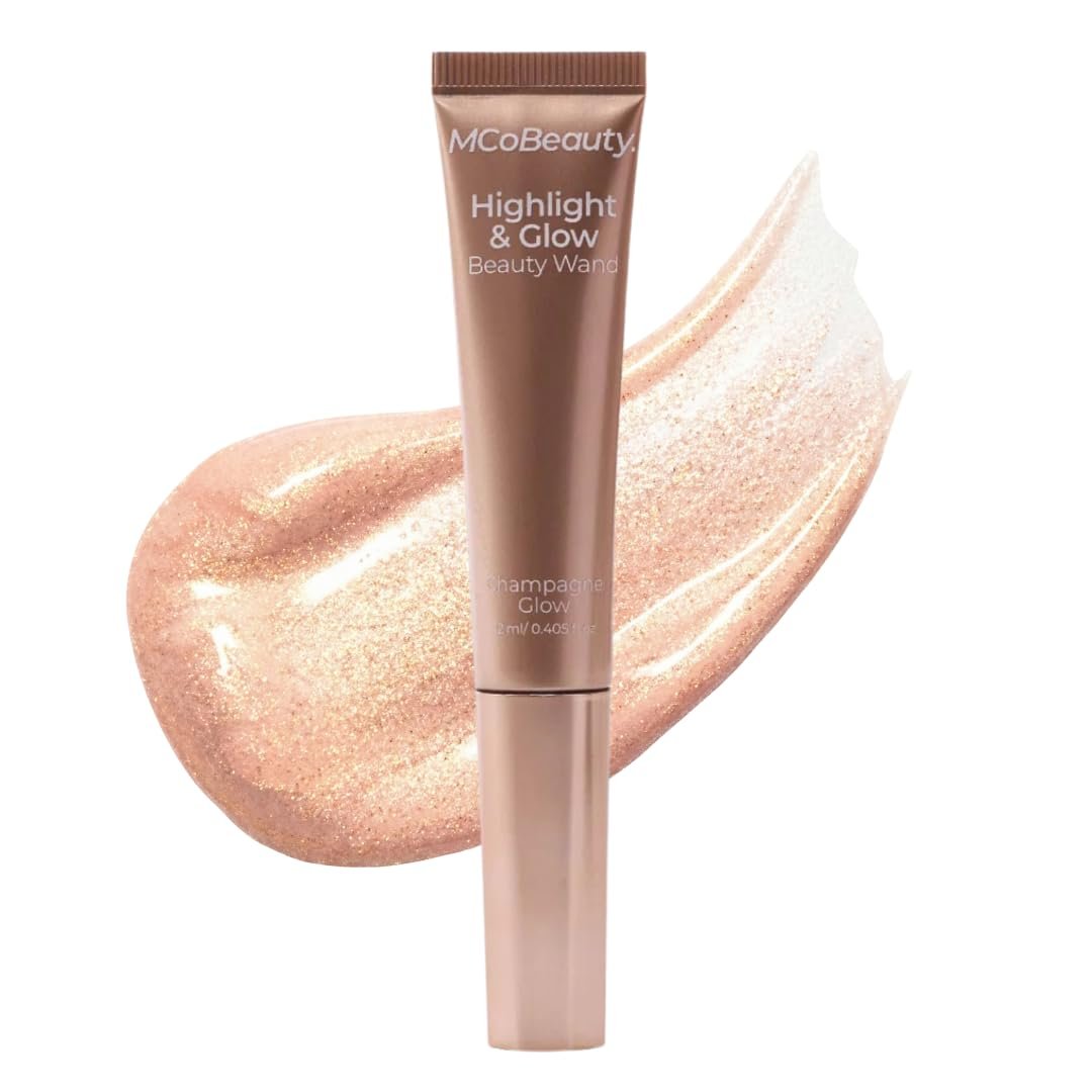MCoBeauty – Highlight and Glow Beauty Wand – Buildable Liquid Highlighter – Champagne Shade – Liquid Cream with Cushion Applicator for Soft, Radiant Finish – Highlighters Makeup