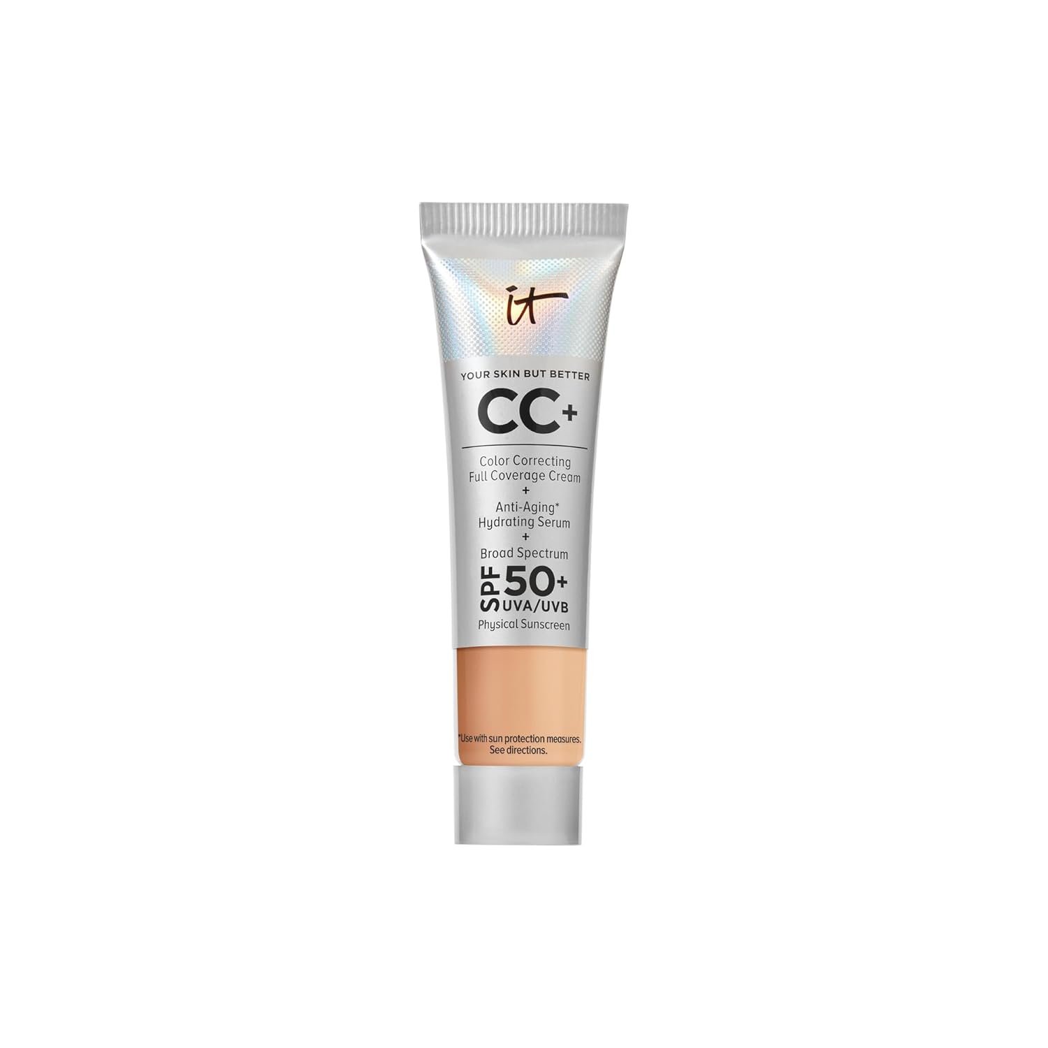 IT Cosmetics CC+ Cream – Natural Full Coverage Foundation With SPF 50+, Color Corrector & Anti-Aging Hydrating Serum, Hyaluronic Acid + Peptides, Lightweight Up To 24H Wear, All Skin Types