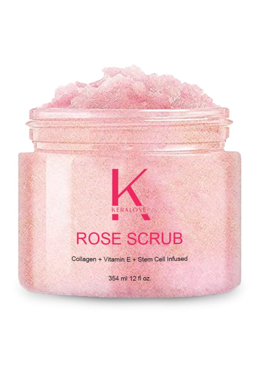 Keralove Body Scrub with Collagen and Stem Cells 12 oz – Exfoliating Himalayan Salt Scrub for Cellulite – Deep Cleansing for Acne, Scars, Wrinkles – Moisturizes Skin