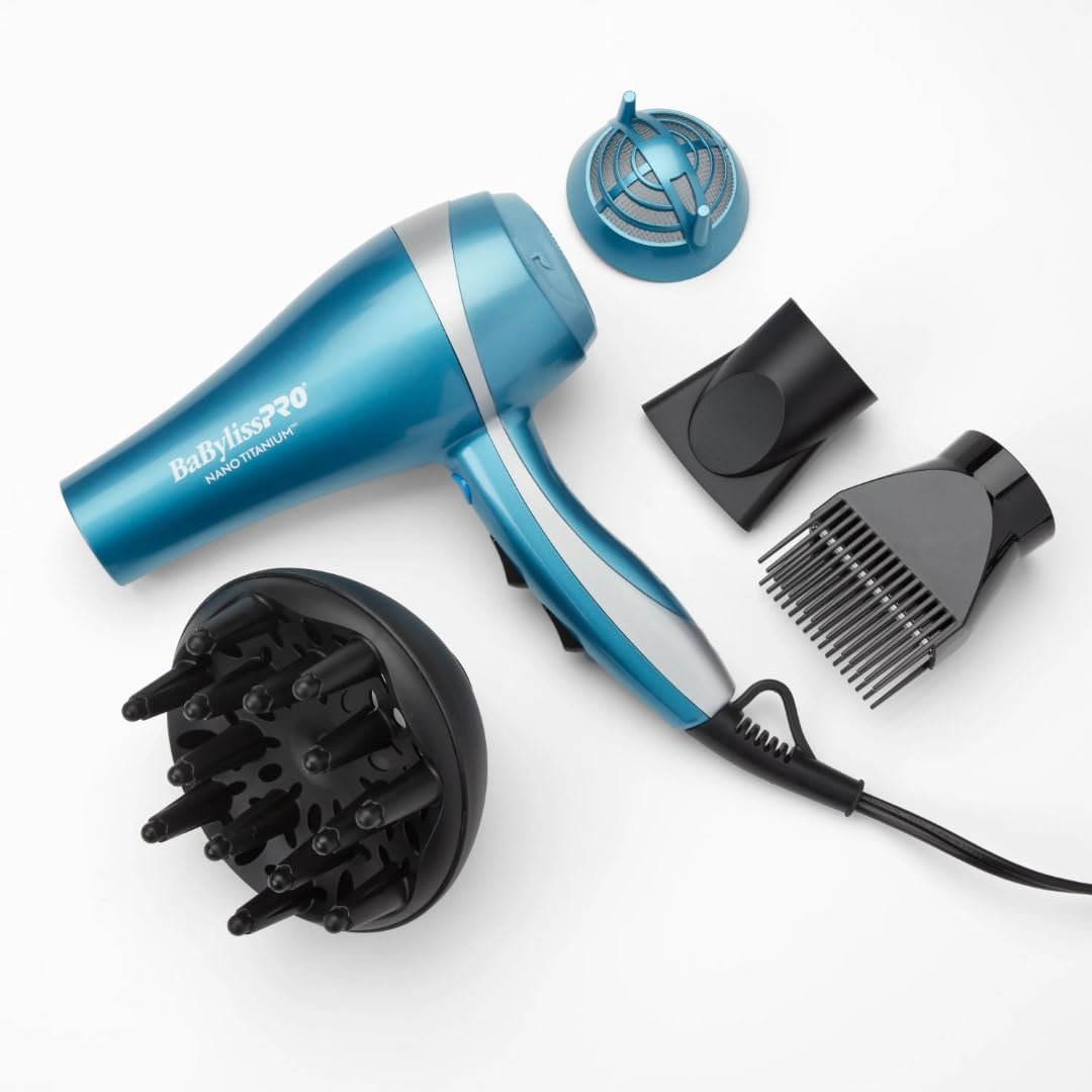 BaBylissPRO Nano Titanium 2000-Watt Blow Dryer with Concentrator Nozzle, Professional Grade Ionic Corded Styling Tool for Hair