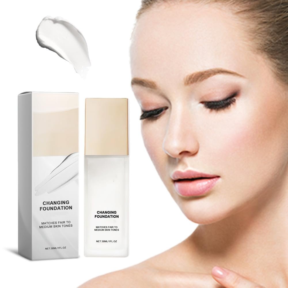 2026 Upgraded Color Changing Foundation for Mature Skin, Instantly Adapts to Your Skin Tone, Buildable Light to Medium Coverage, 12 Hour Wear, Natural Dewy Finish (1Pcs)