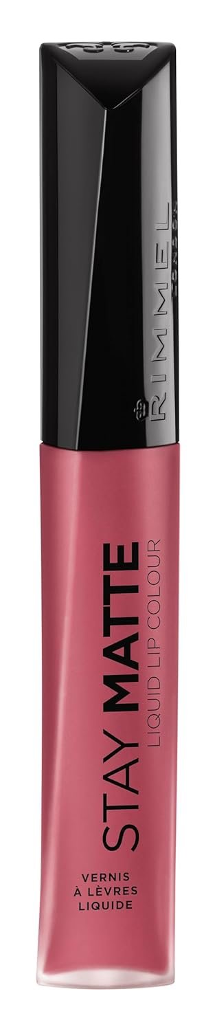 Rimmel London Stay Matte Liquid Lip Color with Full Coverage Kiss-Proof Waterproof Matte Lipstick Formula that Lasts 12 Hours – 210 Rose & Shine, .21oz
