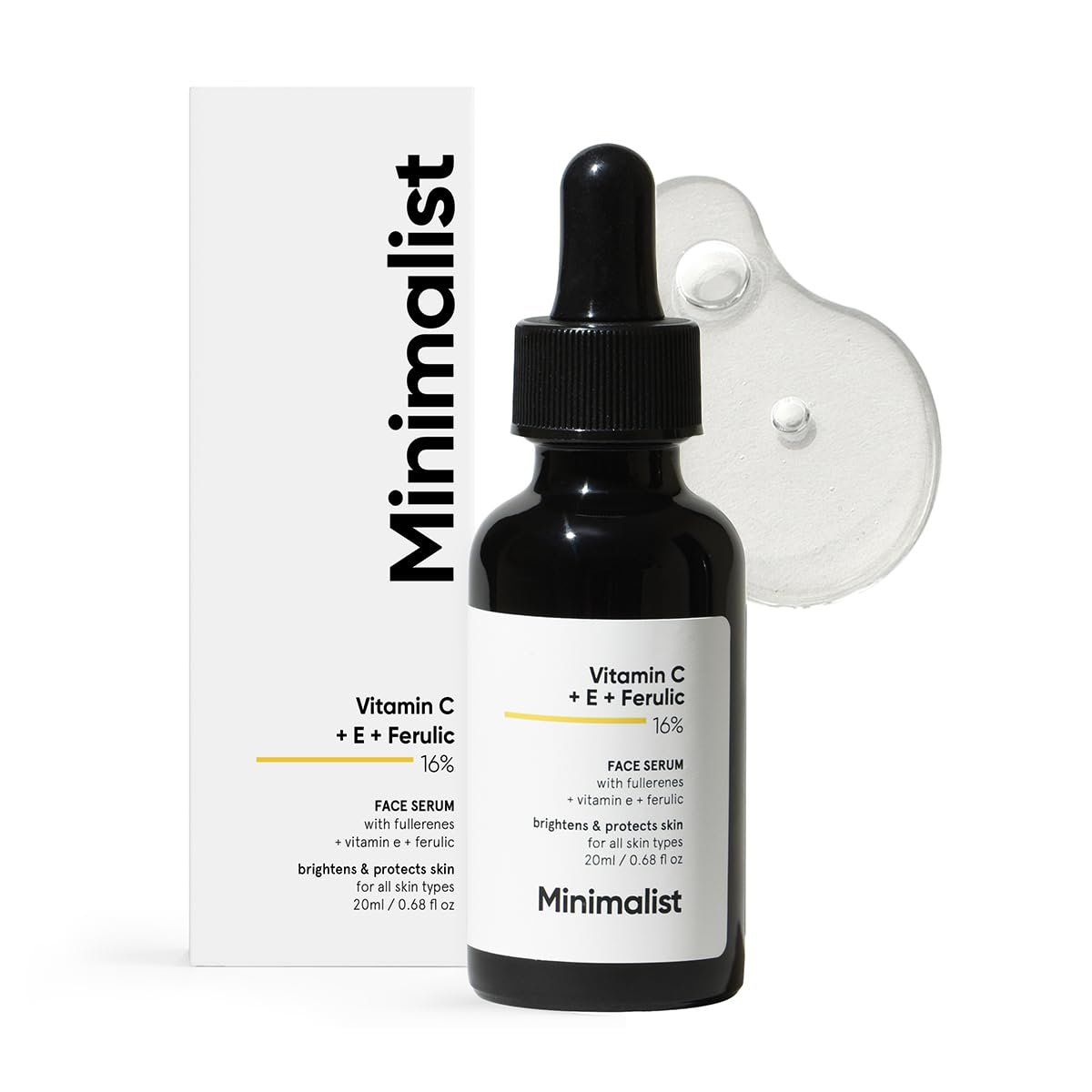 Minimalist Vitamin C+E+Ferulic Acid 16% Face Serum for Brightening & Anti Aging | Reduces Skin Damage & Redness to Brighten Dull Complexion | For All Skin Types | For Women & Men | 0.68 Fl Oz / 20 ml