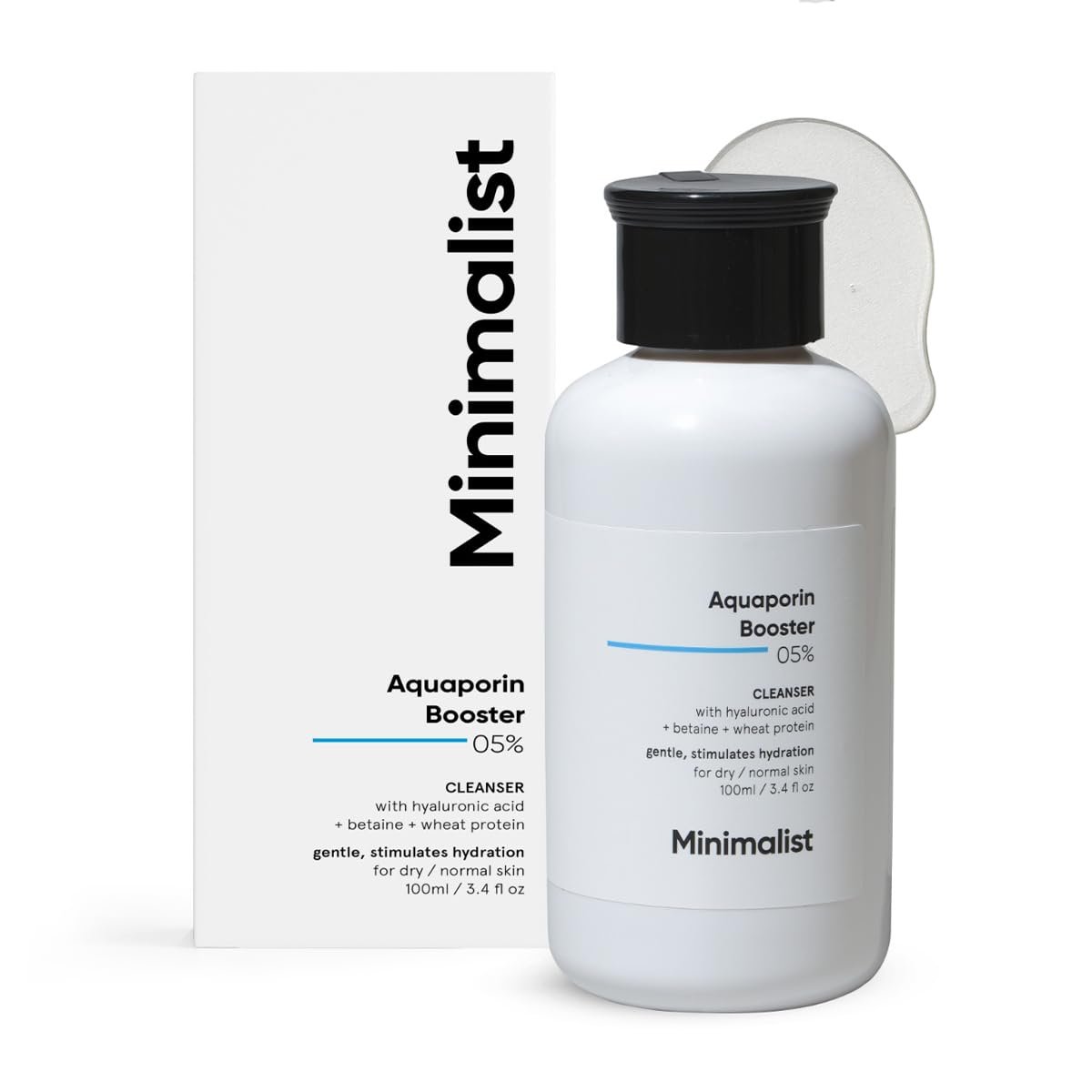 Minimalist Face Wash for Dry Skin with Hyaluronic Acid | Hydrating Facial Cleanser with Aquaporin Booster 5% & Hyaluronic Acid | For Women & Men | 3.4 Fl Oz / 100 ml