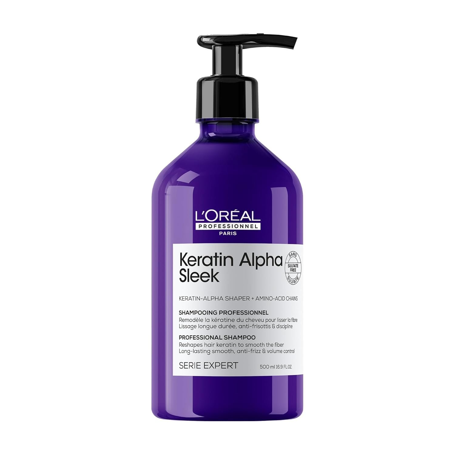 L’Oréal Professionnel Keratin Alpha Sleek Professional Shampoo – Gently Cleanses, Softens & Hydrates, Frizz & Volume Control, For Long-Lasting Smoothness, With Keratin-Alpha Shaper & Amino Acid Chains