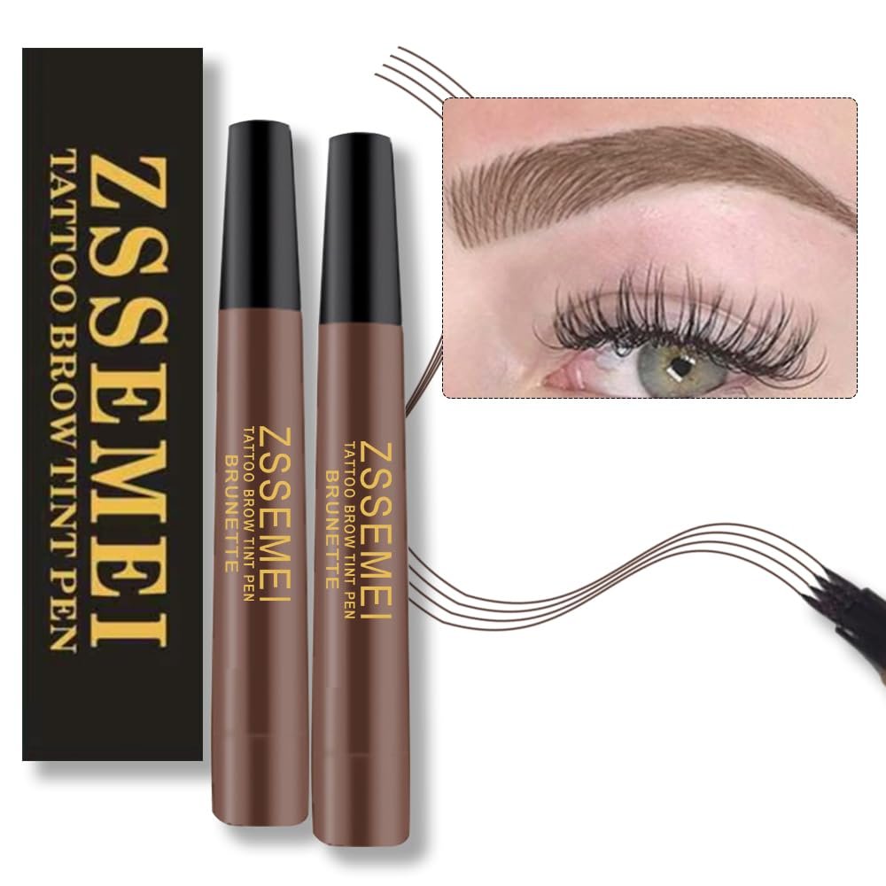 Waterproof Eyebrow Pen for Women – Microblading Tattoo Eye Brow Pencil, Long Lasting All Day, Creates Natural Looking (Brunette – 2 PCS)