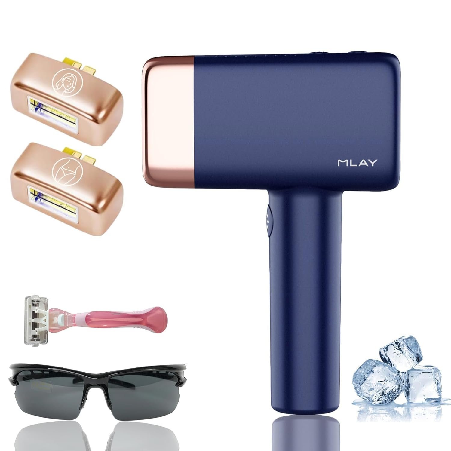 MLAY T14A Hair Removal Device, 0.5s/flash, 20J High Energy IPL Hair Removal Device with ice-Cooling System, 5 Energy Levels, Hair Removal Device Can Be Used All Over the Body +1*bikini HR + 1* Face HR