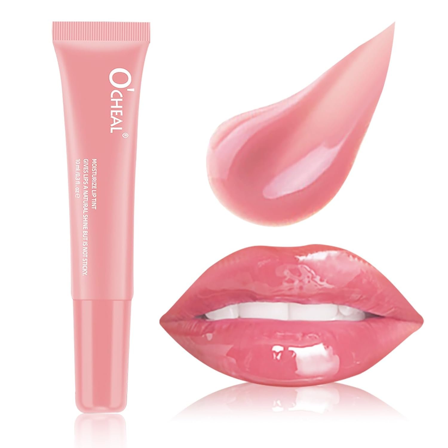 O’CHEAL Lip Gloss for Women, Hydrating Tinted Lip Balm, Natural Glossy Sheer Lip Stain, Lightweight, Plumping, Non Sticky, Long-Lasting, Anti-Wrinkle Lip Butter, Cruelty-Free & Vegan (Pink)