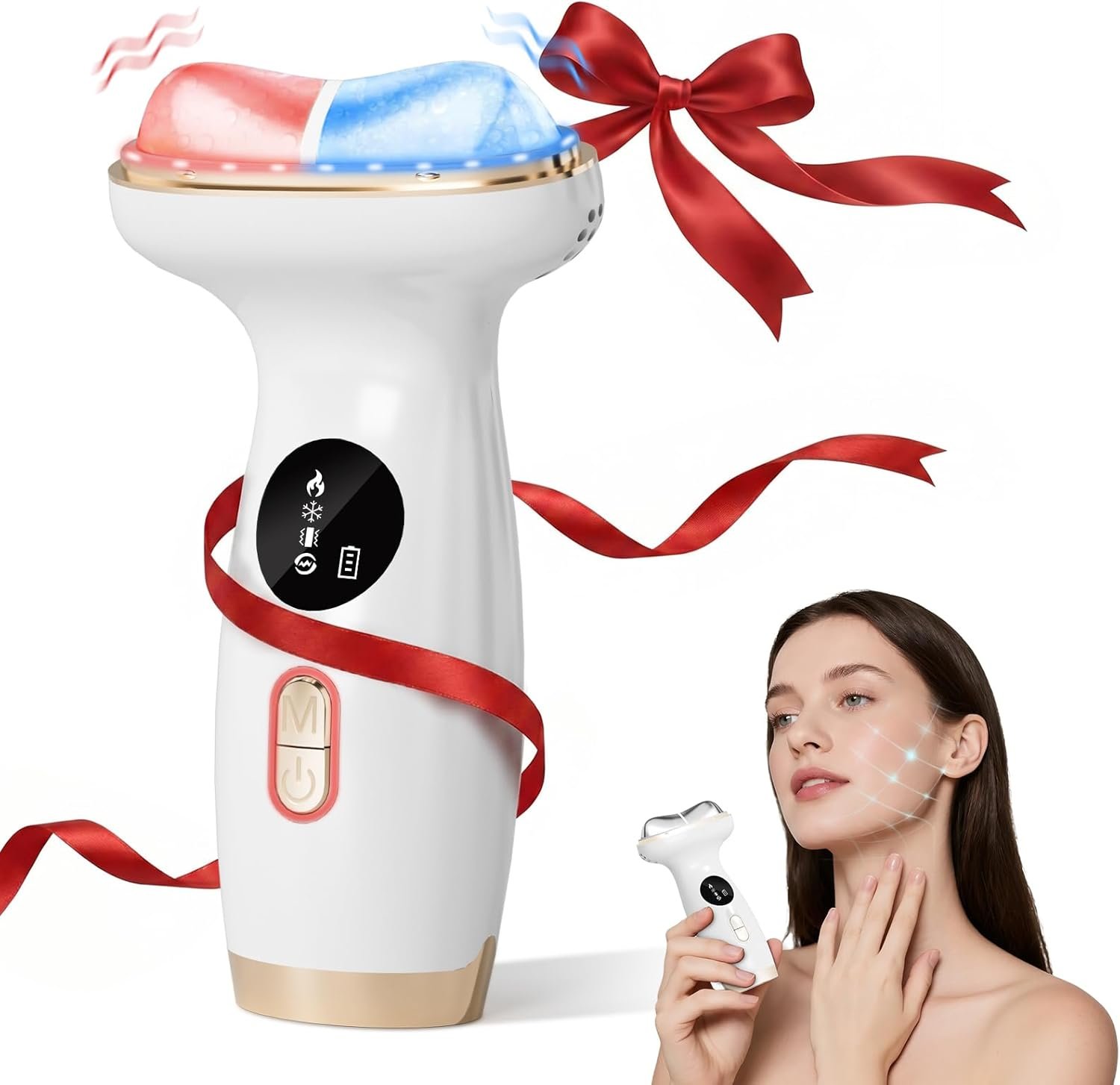 Red Light for Face & Neck Beauty Massager, 7-in-1 LED Gua Sha Sculptor,Microcurrent,Vibration for Face Neck Eye Lifting,Wrinkles,Puffiness,Firming Puffiness & Firming Skincare Tool Women’s Day Gifts