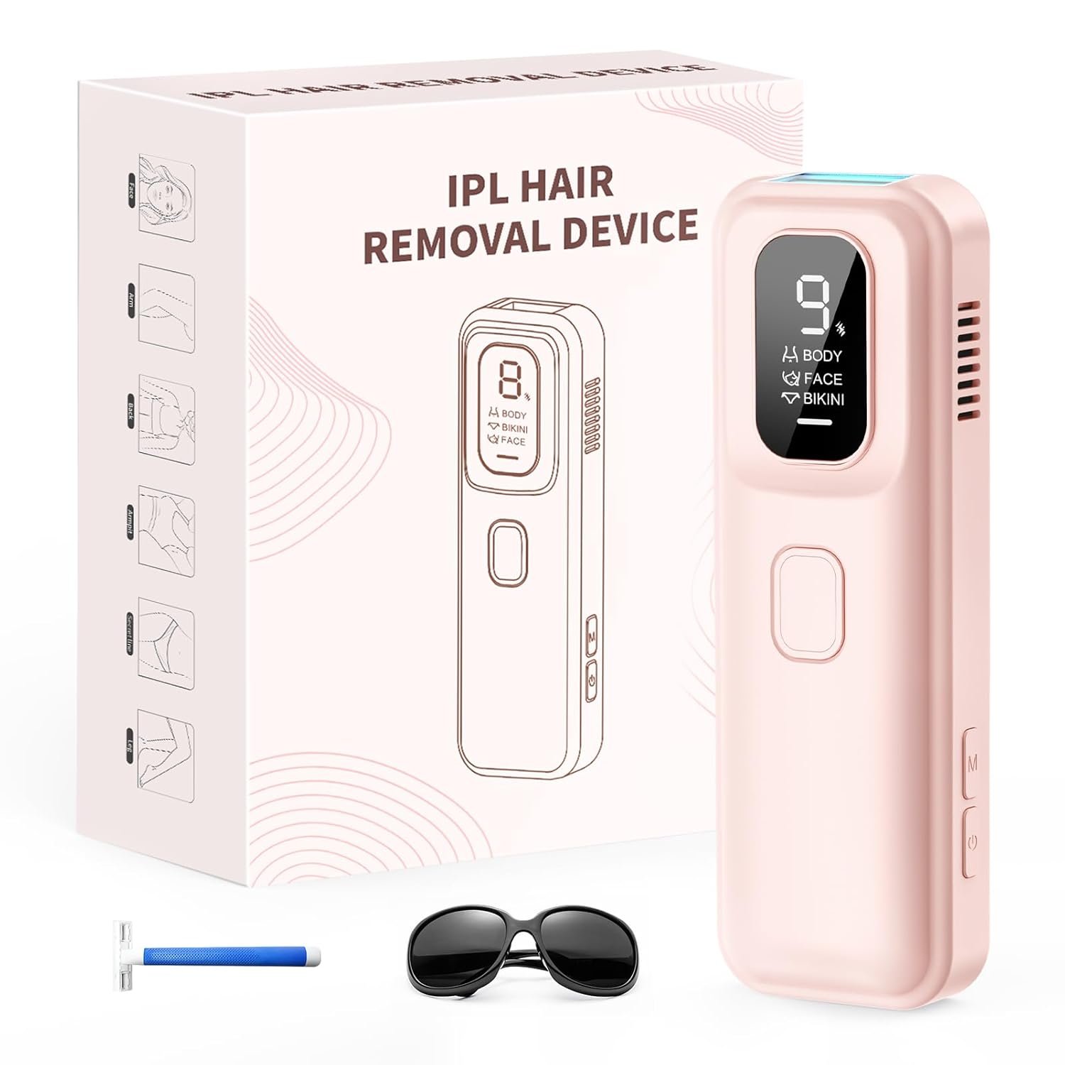 IPL Laser Hair Removal Device for Women & Men – at-Home Painless Hair Remover for Long-Lasting Results, Body & Face for 85% Hair Reduction in 3 Weeks,Pink