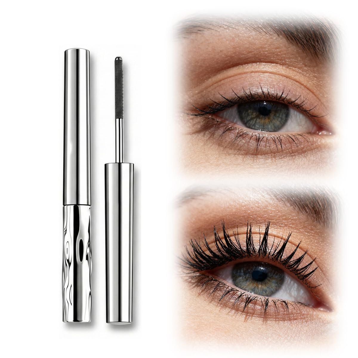 2026 New Metal Wand Mascara, Waterproof Iron Mascara Volume and Length, Brushless Mascaras Tubular Eyelash Primer, Long Curling, Natural, Non-smudged (Black)