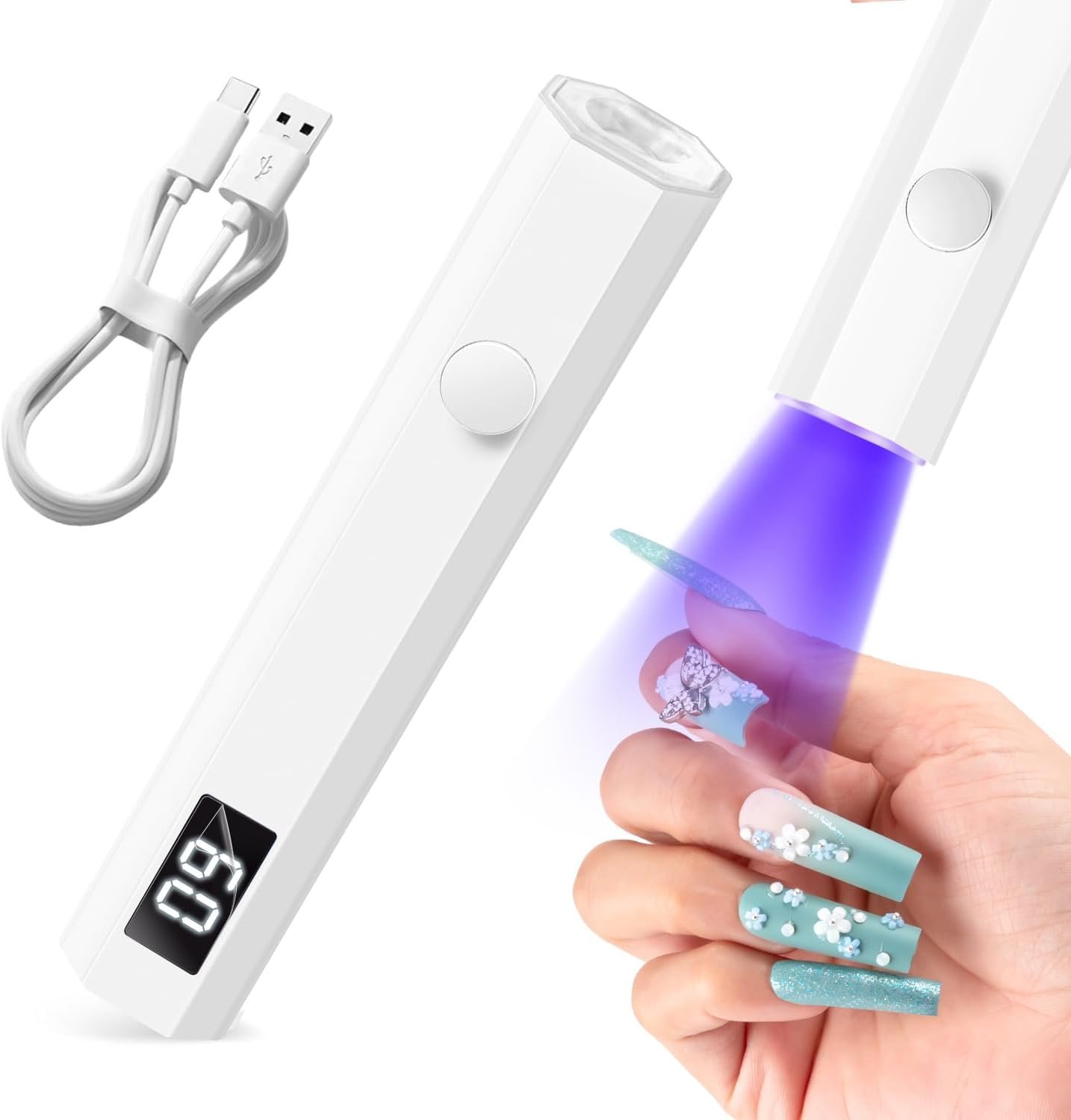 mlogiroa Mini UV Light for Nails Handheld Flash Cure Light 3w Portable Led Lamp with 2 Timer Settings 20/60s for Home DIY Salon Women Gel Polish (White)