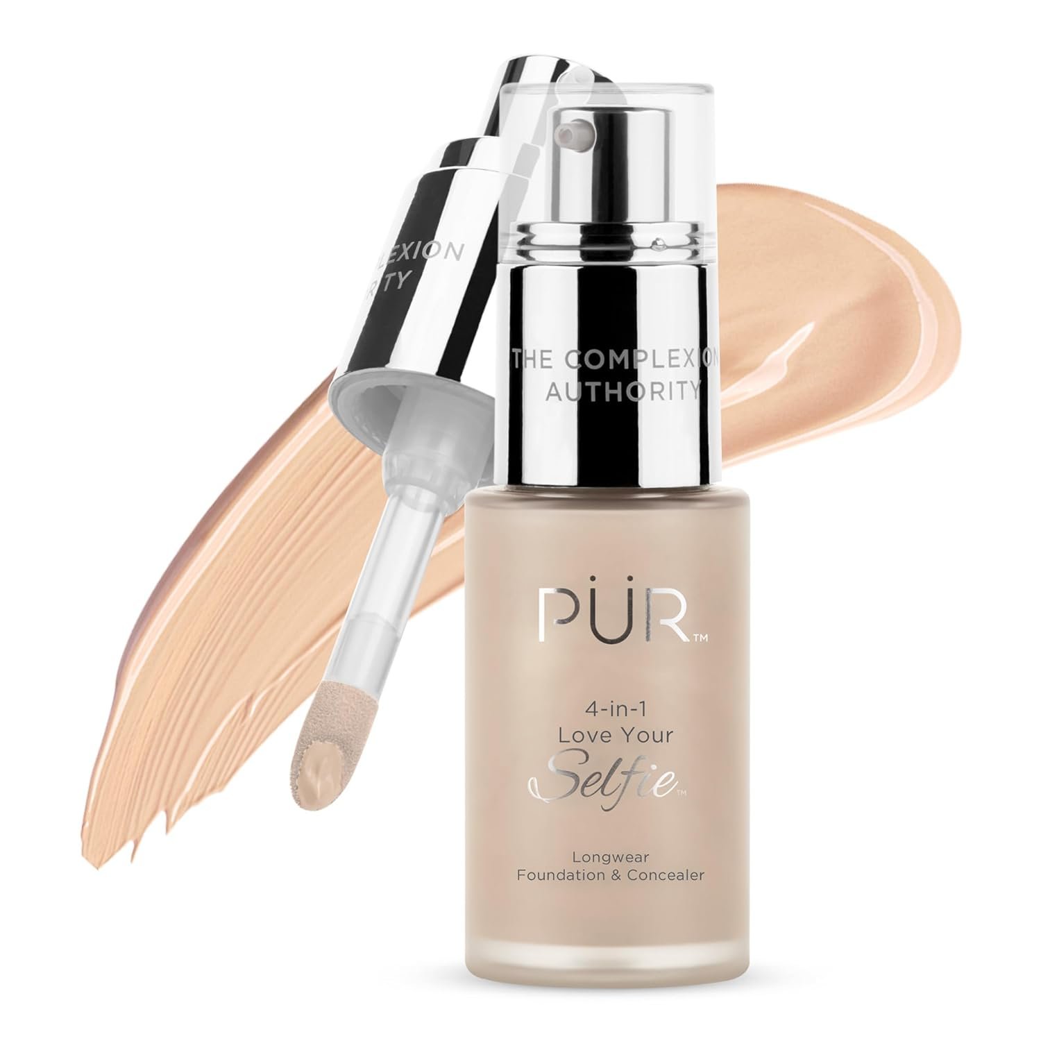 PÜR MINERALS 4-in-1 Love Your Selfie Foundation & Concealer – Longwear Medium-to-Full Coverage Liquid Makeup Foundation with Hydrating Blend for Refined-Looking, Natural Beauty Glow & Skin Texture
