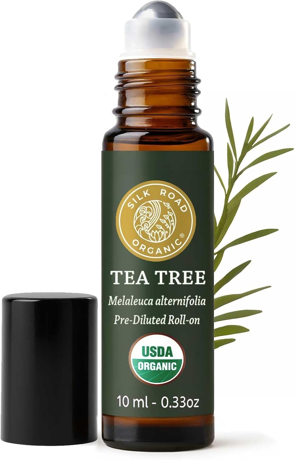 Silk Road Organic Tea Tree Essential Oil Roll On for Healthy Clear Skin, Nail Care & Foot Care – 100% Pure USDA Certified 10 ml Roller