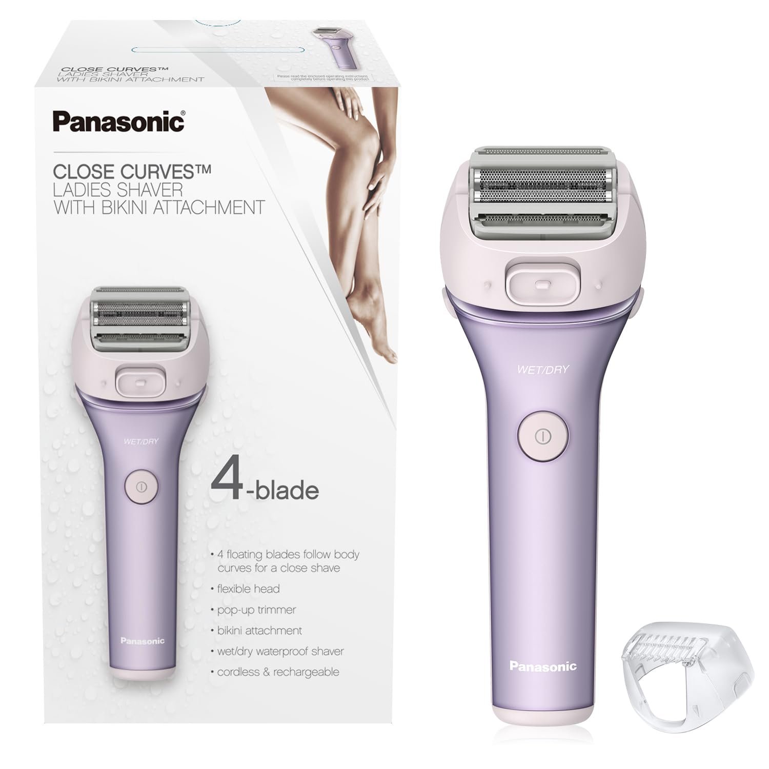 Panasonic Electric Shaver for Women, Cordless 4-Blade Shaver, Bikini Attachment, Pop-Up Trimmer, Wet Dry Operation, Electric Razors for Women – ES-AWL8AV (Purple)
