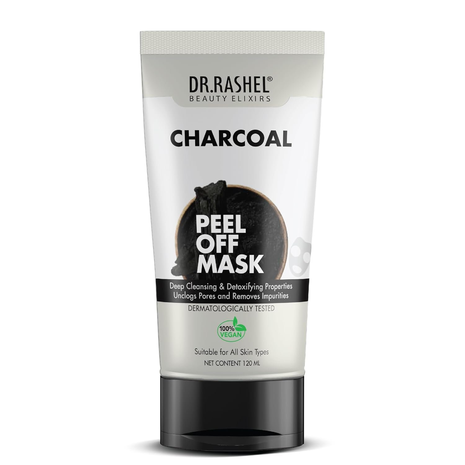 DR.RASHEL Charcoal Peel Off Mask For Men & Women Fights Pollution & Dirt Removes Impurities & Acne Deeply Detoxifies Skin Pack Of 1-120ml / 4.05 Fl Oz