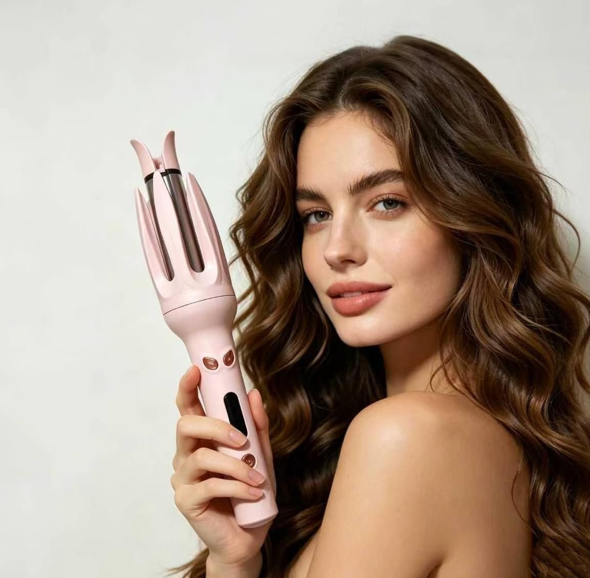 Automatic Curling Iron Rotating, Self Curling Hair Curler Anti-Tangle & Fast Heating, Safe Styling Home and Professional Hair Styling Tool for All Hair Types Travel Use （Pink