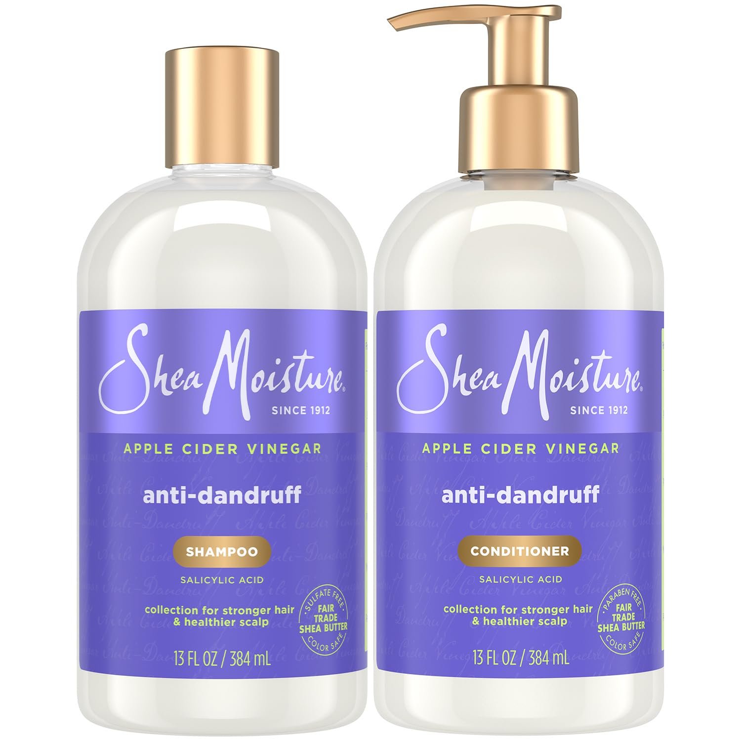 SheaMoisture Anti-Dandruff Shampoo & Conditioner – Apple Cider Vinegar, Shea Butter, 3% Salicylic Acid for Itchy Scalp Relief, 13 Oz Ea