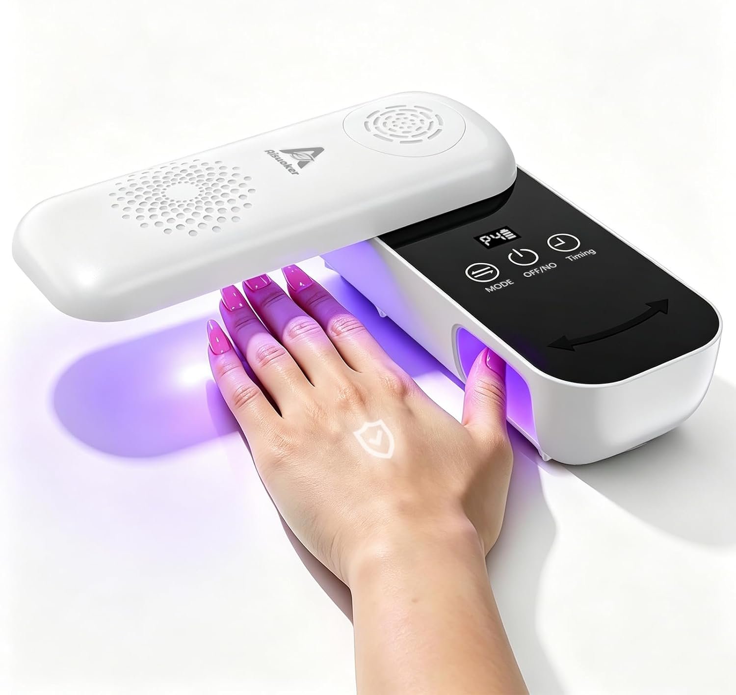 Compact Cordless UV Nail Lamp, 2‑in‑1 Gel Dryer & Nail Care Light with 4 Light Modes, Rotatable Panel & UV Protection Design, Portable LED Nail Light with 4 Modes ＆ Timer for Salon and Home