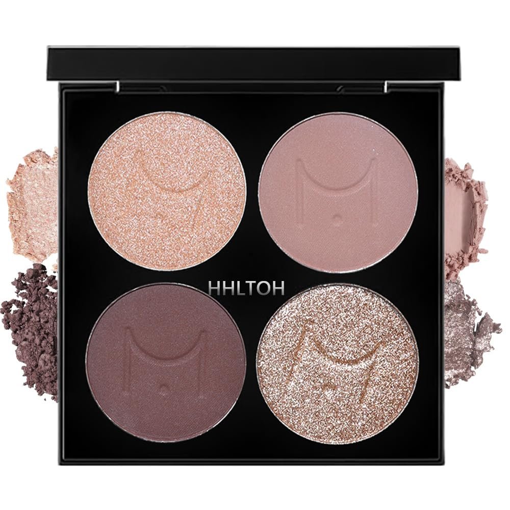 4 Colors Plum Nude Brown Champagne Rose Gold Eye Shadow Powder Palette Makeup, Neutral Matte Shimmer Cream Eyeshadow Palette for Old Women Highly Pigmented Waterproof, paleta de sombras de ojos