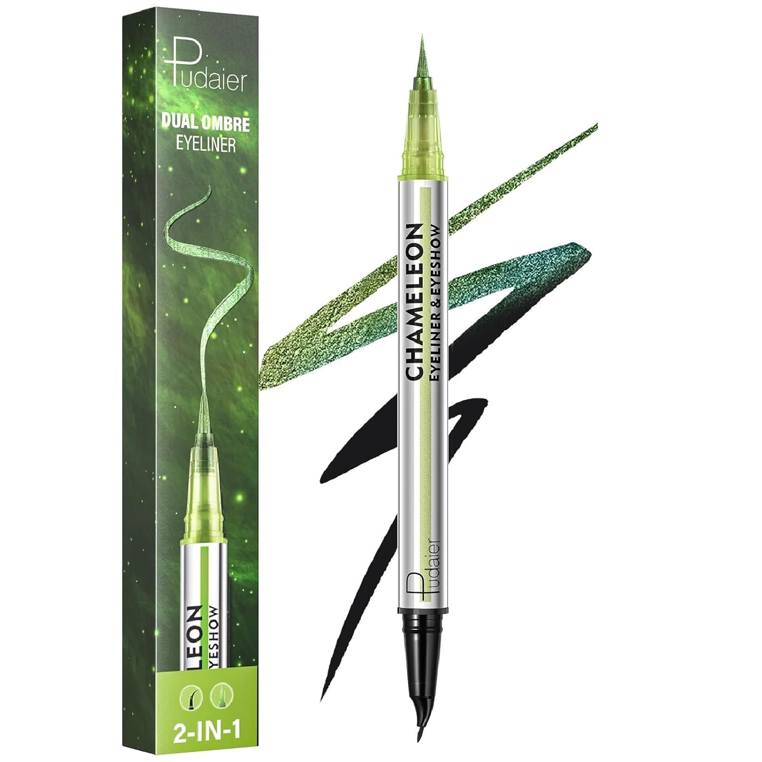 Pudaier Black and Multichrome Waterproof Liquid Eyeliner, Stay All Day Eye Liner Pen with Precise Tips for Women, Smudge-Proof & Transfer-Resistant, Vegan & Cruelty-Free