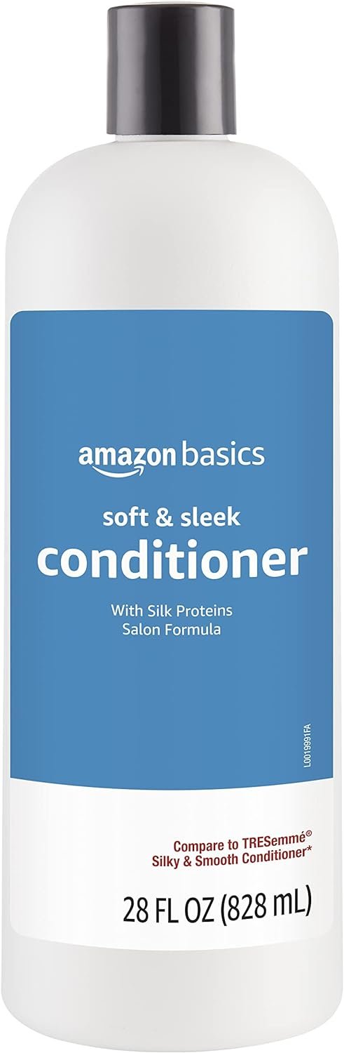 Amazon Basics Soft & Sleek Anti-Frizz Conditioner for Dry or Damaged Hair with Argan Oil & Silk Proteins, 28 Fluid Ounce