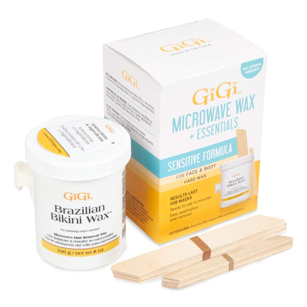 GiGi Brazilian Bikini Wax Microwave Kit – Hard Wax for Sensitive Skin, Face & Body Hair Removal, No Strips Needed, Easy At-Home Waxing Kit