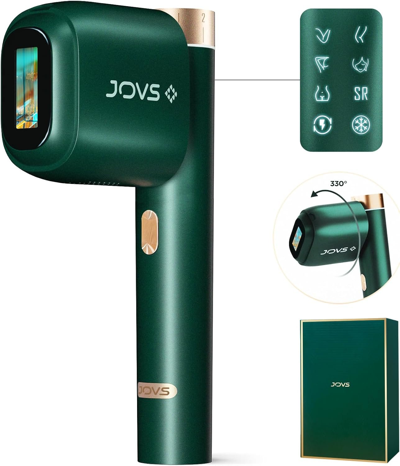JOVS Laser Hair Removal, IPL Hair Removal for Women and Men, 37°F Painless Sapphire Ice-Cooling Tech, 6 Modes for Whole Body Hair Removal Device, 2 in 1 Skin Rejuvenation, 330° Rotation