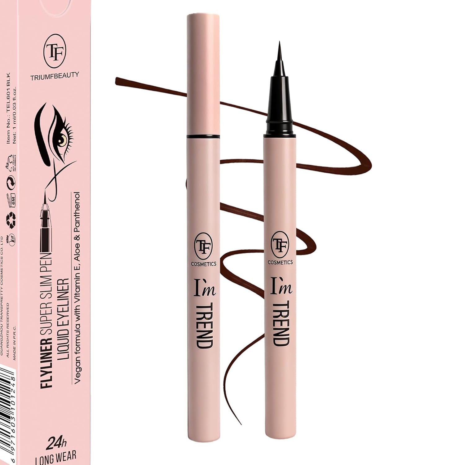 Waterproof Vegan Hypoallergenic Liquid Eyeliner Pen – Flyliner Super Slim Ultra Fine Tip, Smudge-Proof, Long-Lasting Precision with Vitamin E, Hyaluronic Acid & Pro-Vitamin B5 (Dark Brown)