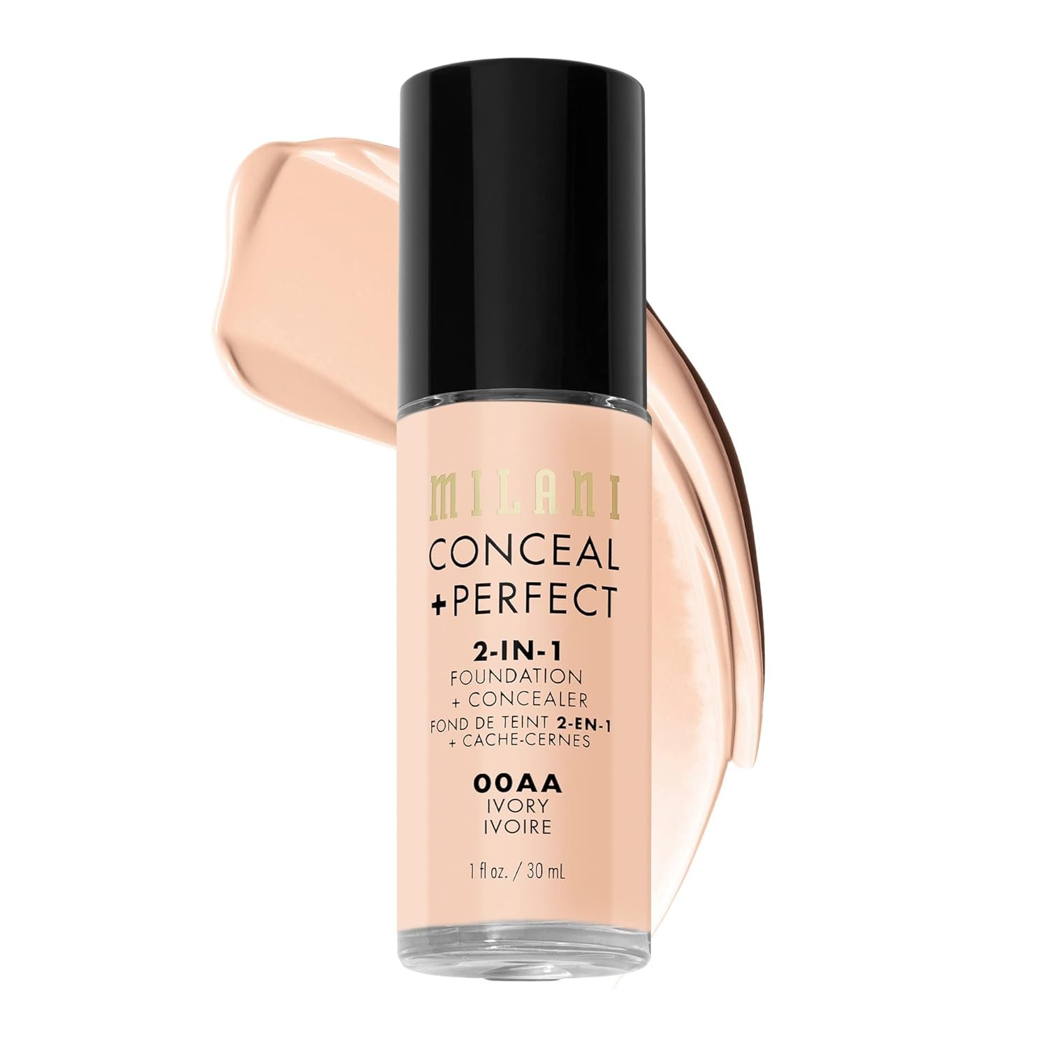 Milani Conceal + Perfect 2-in-1 Foundation + Concealer for a Flawless Complexion, Under Eye Corrector, Cover Redness and Imperfections, Waterproof and Sweatproof – 00AA-Ivory