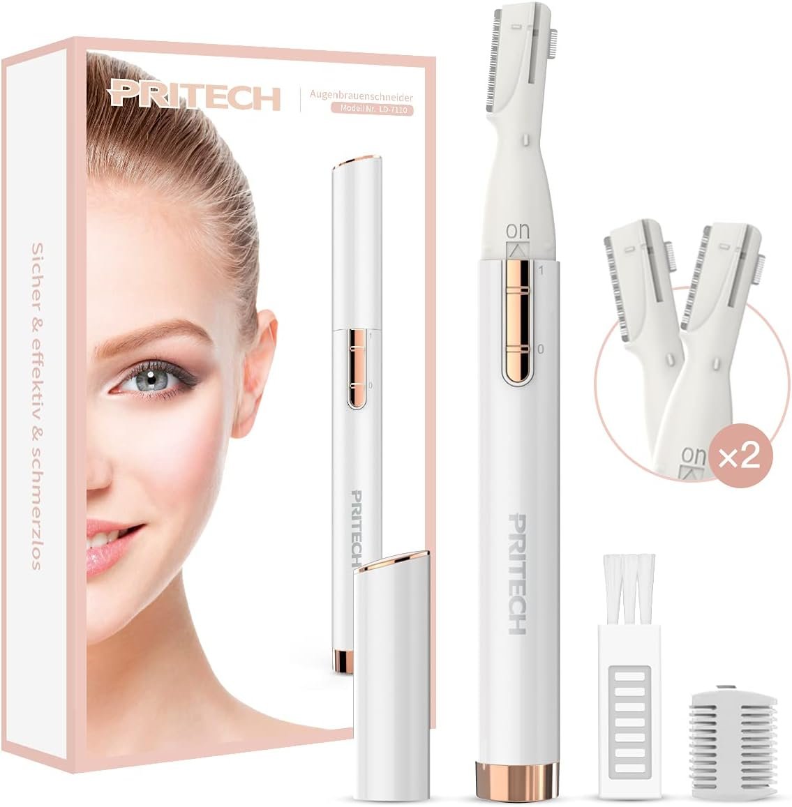 Electric Eyebrow Trimmer – Facial Hair Remover for Eyebrows, Face, Chin, Neck & Upper Lip – Painless Precision Shaver with Comb & Replaceable Blades – Battery Powered & Portable for Peach Fuzz & Body