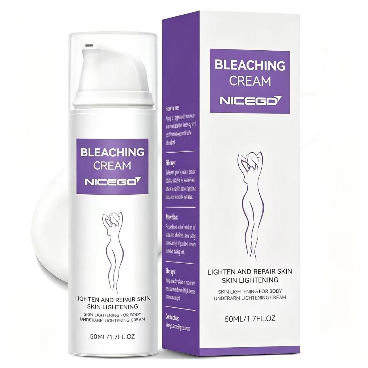Skin Bleaching Cream, Arbutin Dark Spot Remover for Body, Lightening Cream for Underarm Lotion for Intimate Areas, Knees, Elbows, Bikini Line, Face Moisturizing Formula with Vitamin C -1.7 Fl Oz