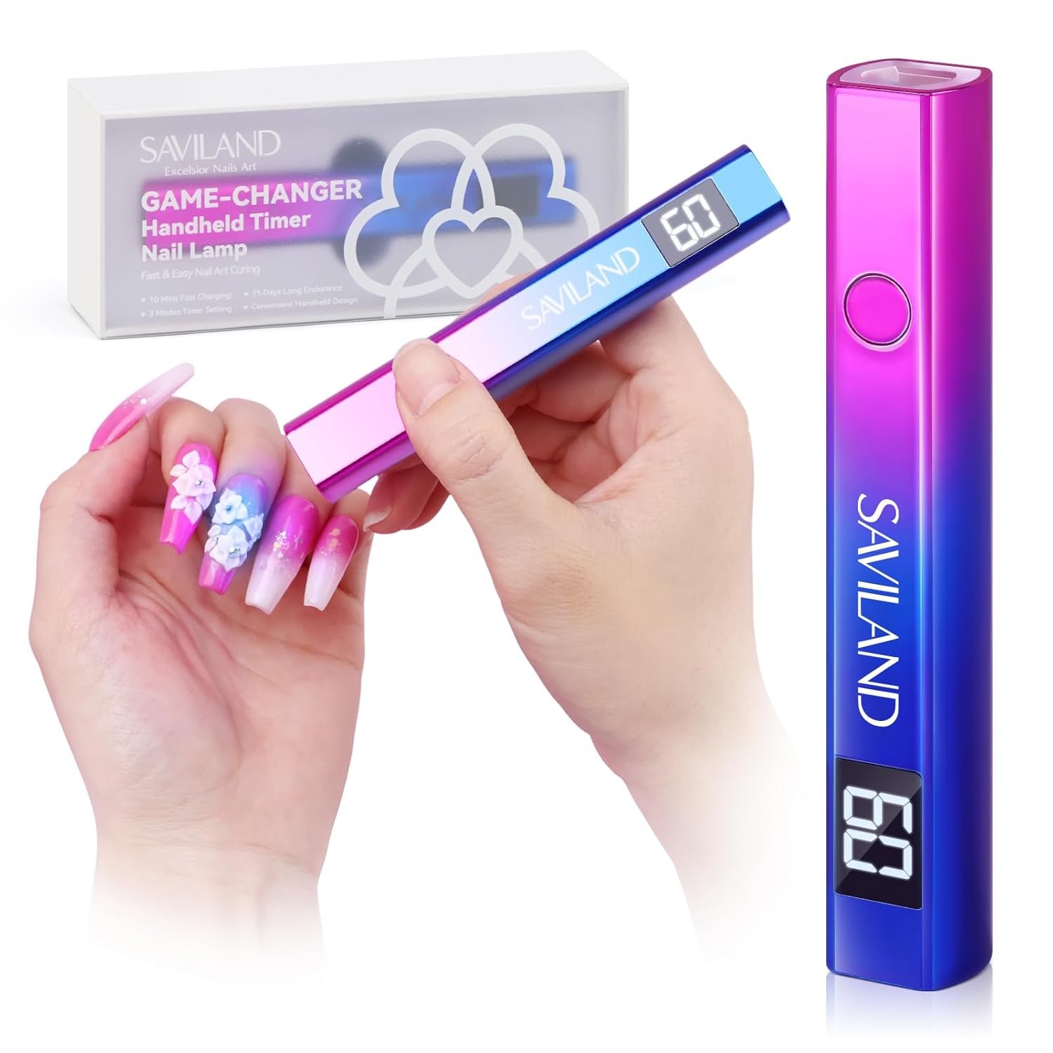 SAVILAND U V Light for Nails – Handheld UV Lamp for Gel Nails LED Nail Flash Cure Lamp Portable Mini Nail Dryer for Curing Gel Polish Glue USB Nail Art Flash Cure Light Home DIY Manicure (12W)