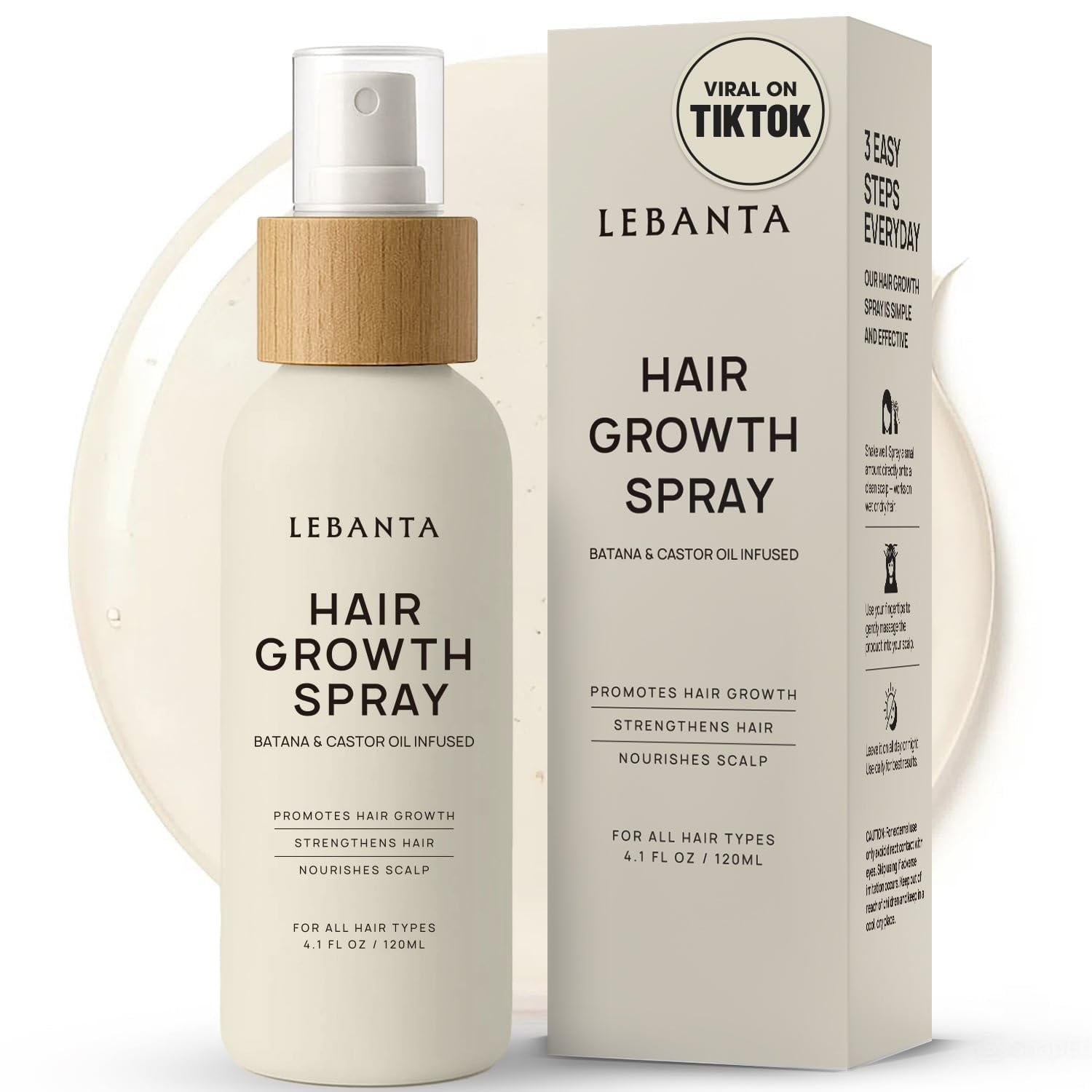 Lebanta Hair Growth Oil Spray – 100% Pure Ingredients For Non Greasy, Thicker & Stronger Hair – Organic Batana, Castor, Biotin, Saw Palmetto, and Rosemary Oil Gifts Women Scalp (4.1 Fl Oz (Pack of 1))