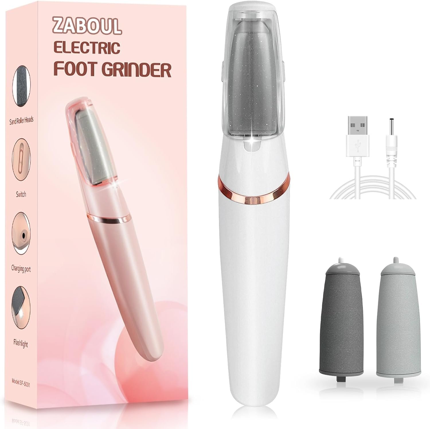 ZABOUL Electric Foot Callus Remover Rechargeable Portable Electric Foot File Pedicure Tool Kit, Smooth Pedicure Wand for Feet Care, Removes Dry Hard & Dead Skin, Ideal Gift
