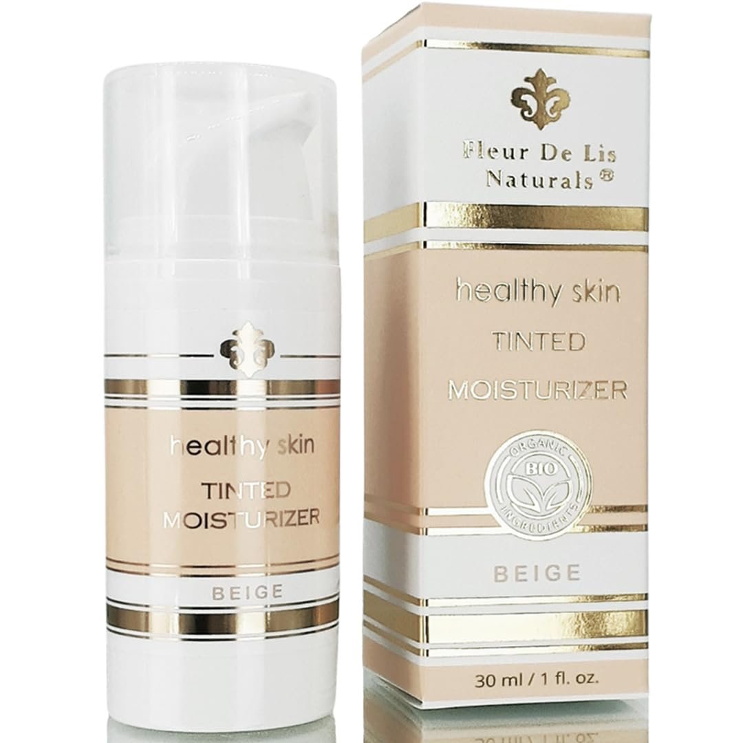 All Natural Tinted Moisturizer – Unscented Liquid Foundation, Fragrance-Free Organic Makeup, Lightweight, Color Correcting, Pore Minimizing, Sensitive Skin, Vegan, Made in the USA – 1 oz Beige