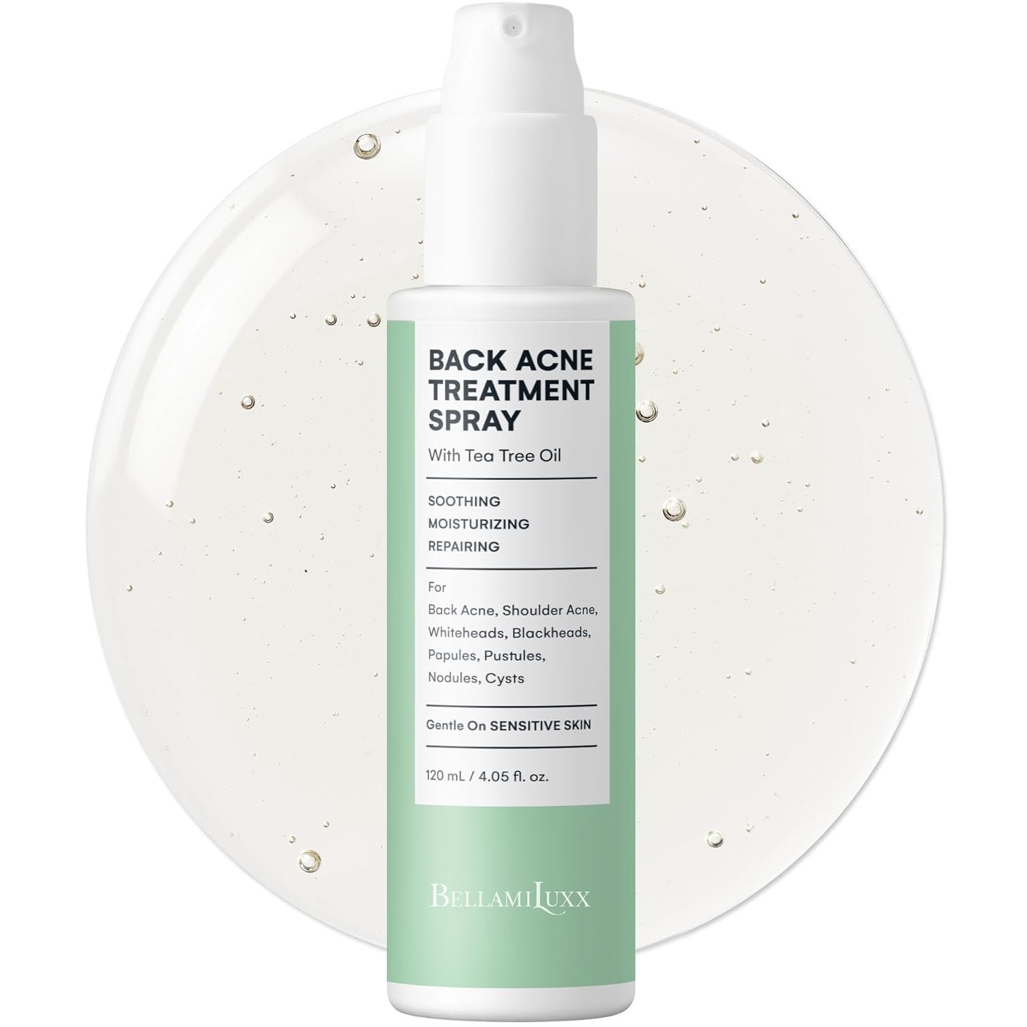 BellamiLuxx Back & Body Acne Treatment: 2% Salicylic Acid Back Acne Spray for Clear, Soothe & Moisturize – Effective Bacne Treatment with Tea Tree Oil, Body Acne Spray for Men, Women & Teens