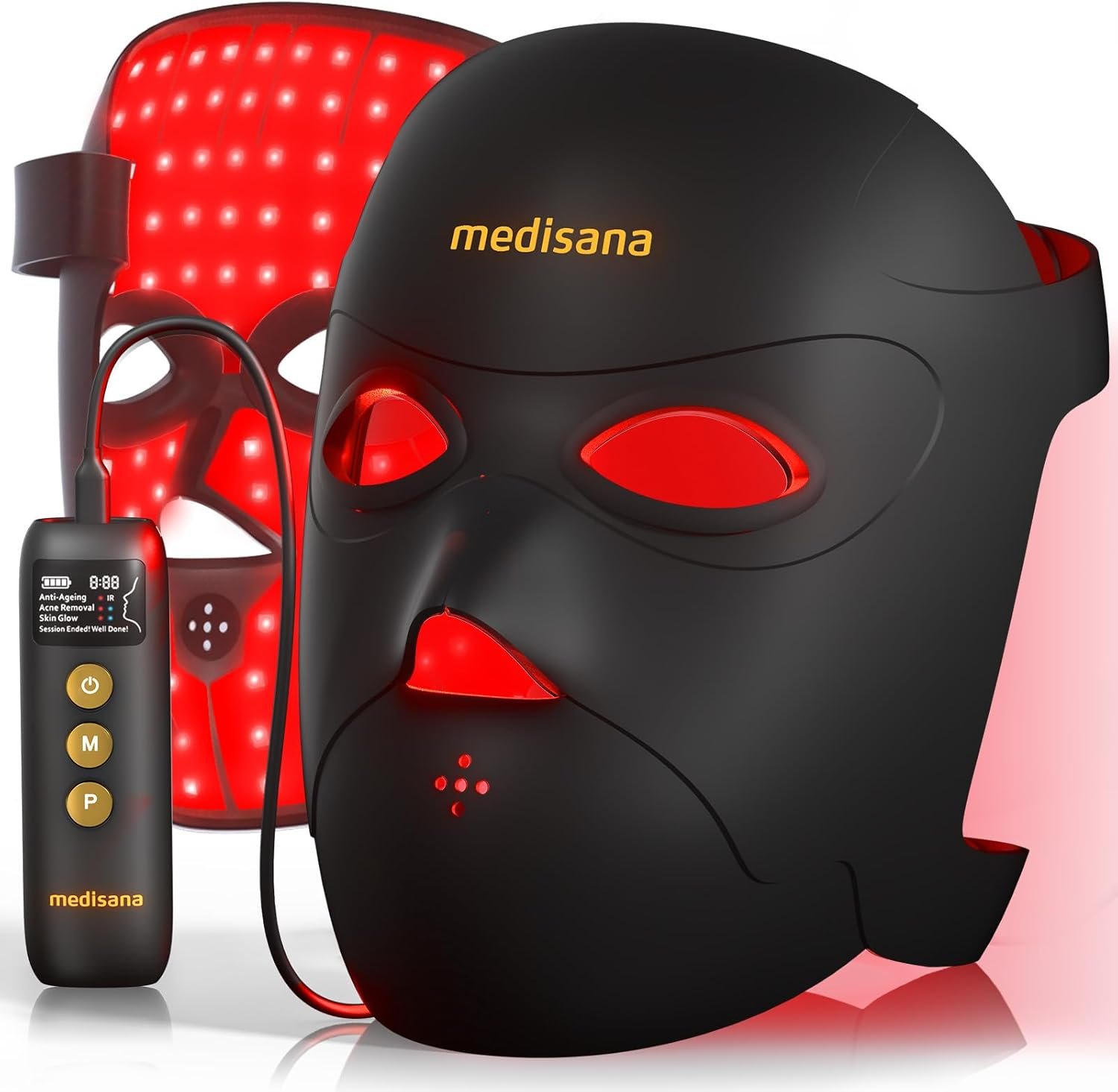 Medisana 3D Red Light Therapy Mask for Face, 336 LEDs Light Therapy Mask with 3 Modes – NIR 830nm, Red 630nm, Blue 415nm – Cordless & Rechargeable LED Face Mask for Home, Skincare Gifts for Women Mom