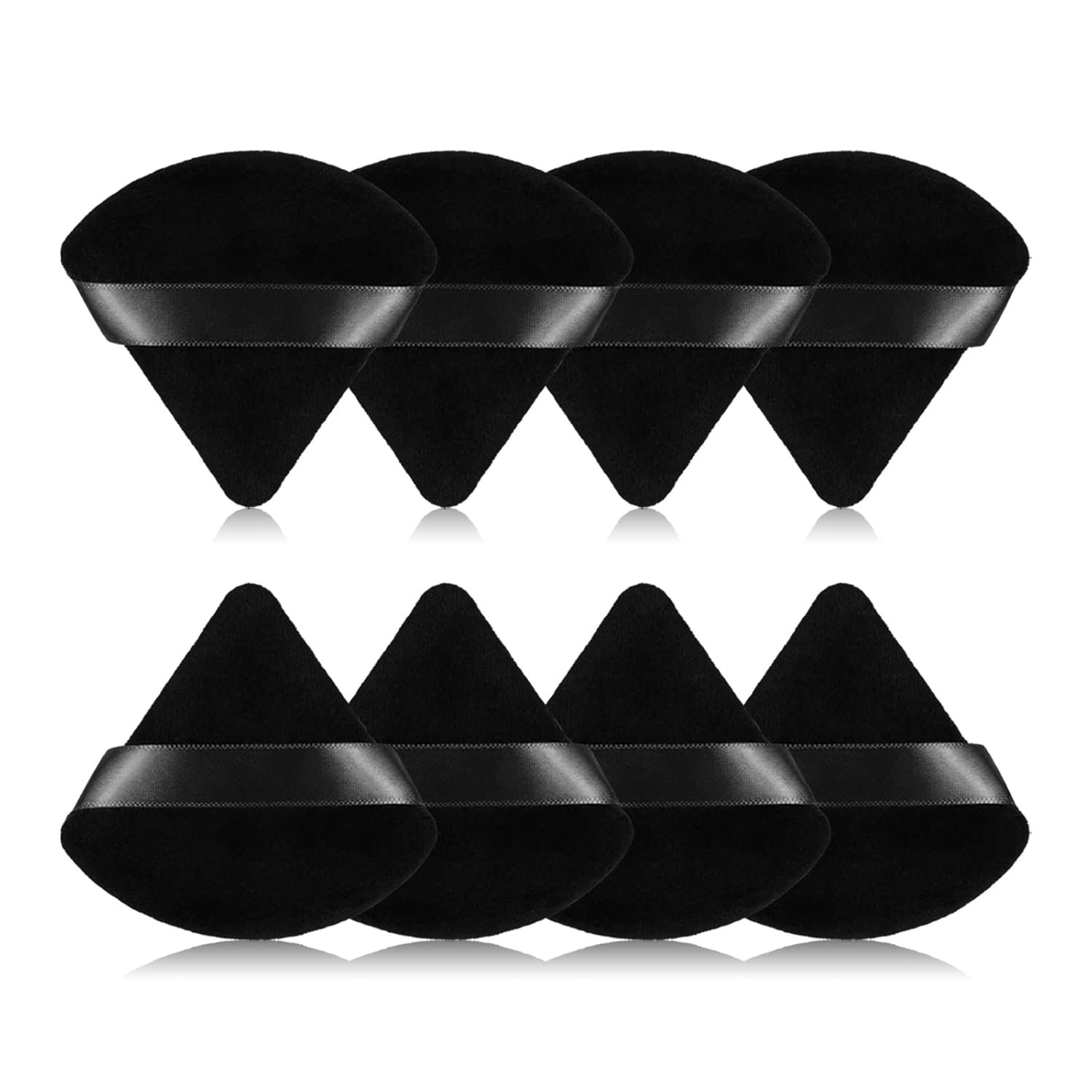 8Pcs of Triangular Powder Puff Makeup Sponges, Made of Super-soft Velvet, Designed for Contouring, Eye, and Corner, Beauty Blender Foundation Mixing Container.(Black)