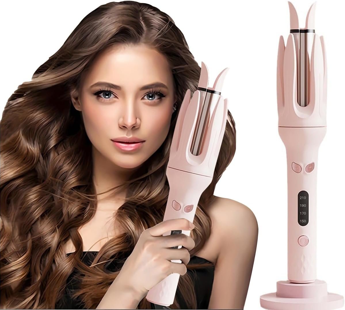 Automatic Curling Iron，Four Temperature Levels can be Selected，Rotating Curling Iron，Diameter 28mm ，Anti-Tangle Rotating Curling Wand for Hair Styling,Pink