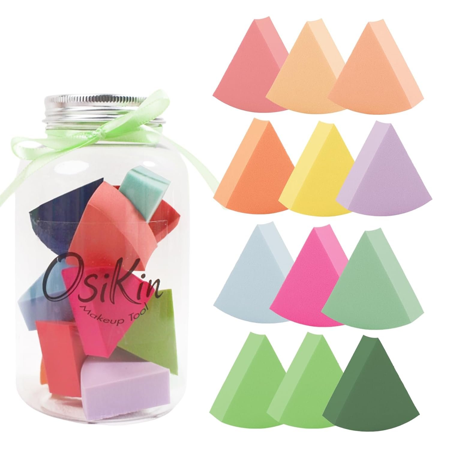 12pcs Triangle Makeup Blending Sponges with Storages Bottle, Dry and Wet Use Pack of Beauty Blender Sponges,Cosmetic Wedges Set for Foundation,Powder,Shadow,Concealer,Cream,Latex-Free