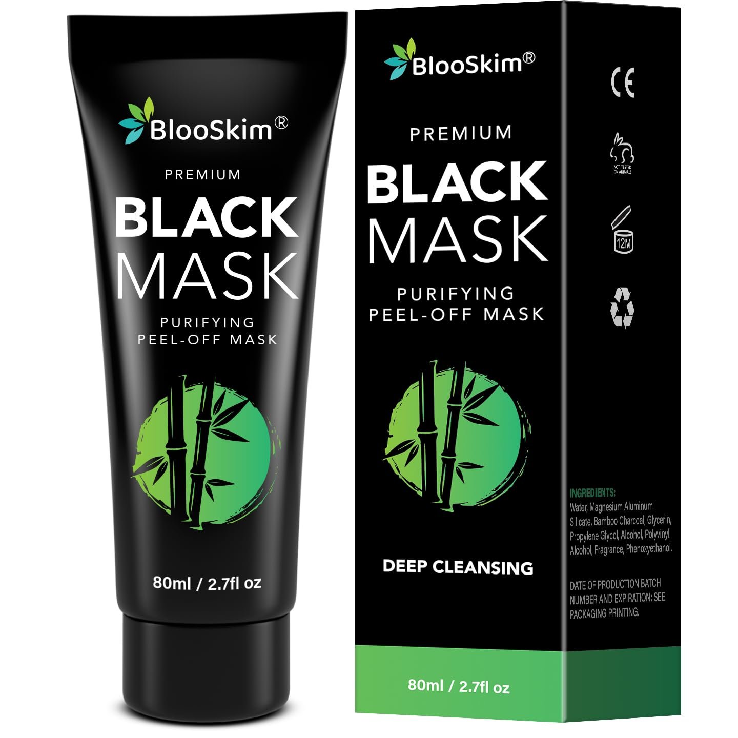 Blooskim Blackhead Remover Mask for Face: Black Peel Off Face Mask – Charcoal Peel Off Face Mask for Oily & Combination Skin – Refreshing Botanical Formula, 2.8 fl oz