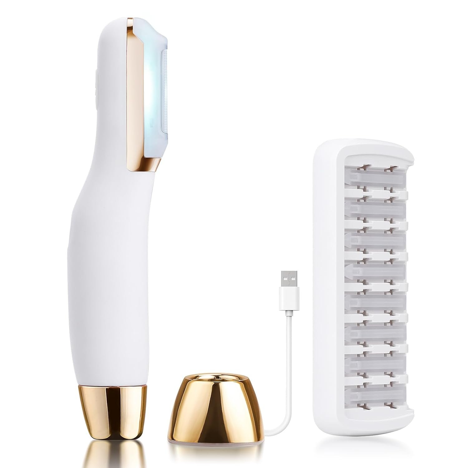 Sonic Dermaplaning Tool – Electric Facial Hair Remover for Women & Eyebrow Trimmer, Exfoliating Face Razor with 8 Replacement Blades (3 Months Supply) for Peach Fuzz & Dead Skin (White)