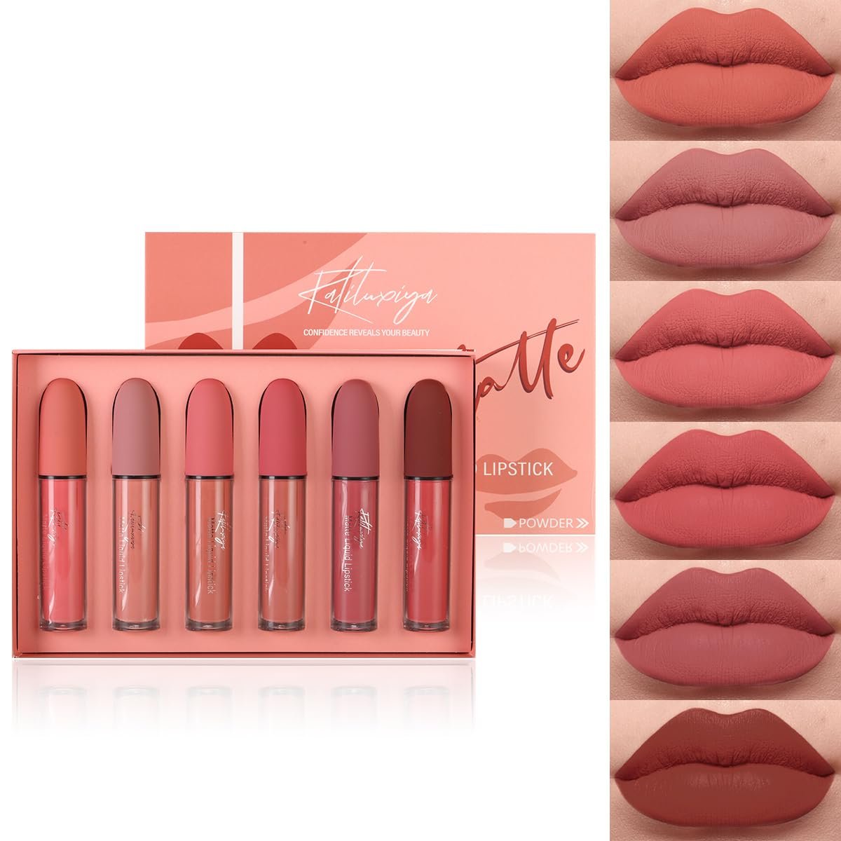 6Pcs Liquid Matte Lipstick Set, Long-Lasting Wear Non-Stick Cup Not Fade Waterproof Lip Gloss, Matte Nude Liquid Lipstick Makeup Gift Kit for Women & Girls, 24 Hour＆Nude Lipstick (6 Pcs)