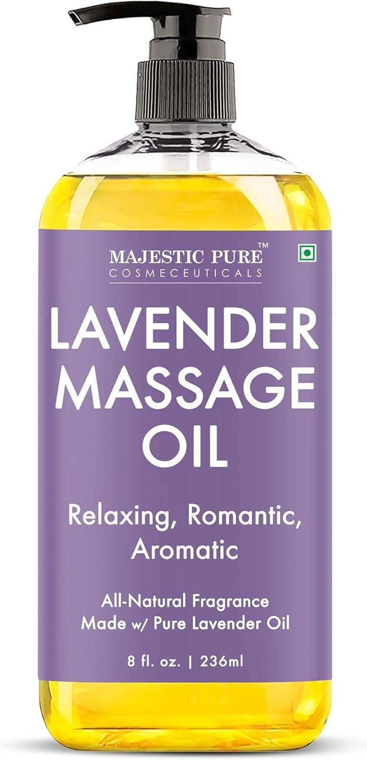 MAJESTIC PURE Lavender Massage Oil for Massage Therapy – Refreshing, and Relaxing – Natural Oils with Lavender Essential Oil – for All Skin Types – Men and Women Massage Lotion – 8 fl oz
